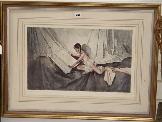 William Russell Flint, signed colour print, New Model Inspecting Drawings of her Predecessor, 38 x 58cm.